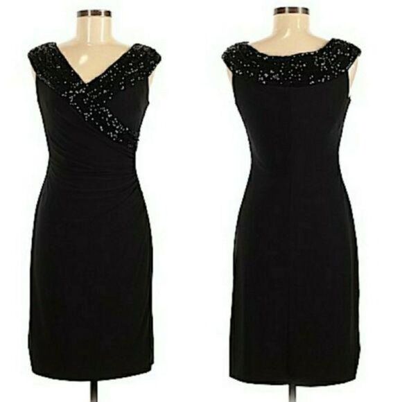 Vtg Cocktail Beaded Shawl Sleeveless Tea Length Bodycon Ralph Lauren Black Sz 6 - Picture 11 of 11